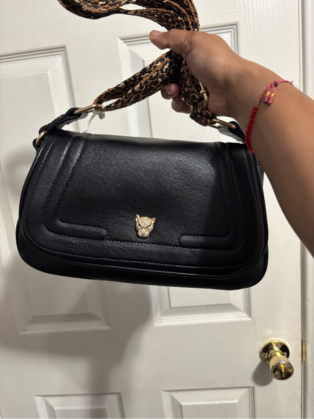 Black Women's Shoulder Bag with Gold Accent